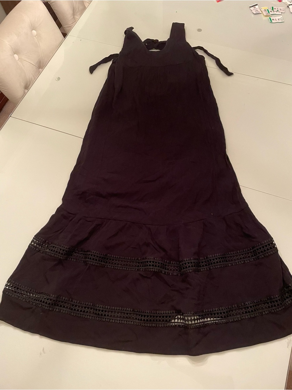 Who What Wear Black Sleeveless Maxi Dress with Lace Panels